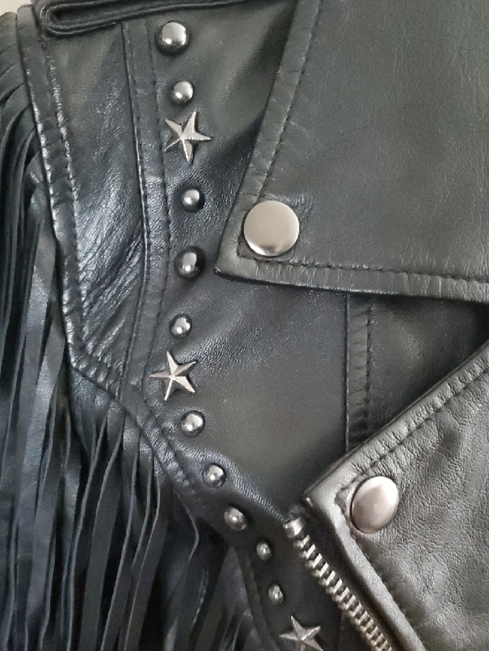 NWT Spell Teodora Black Leather Fringe Moto Jacket with Studs - Picture 2 of 15